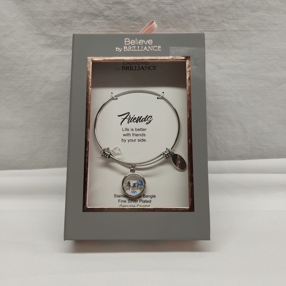 New Boxed Believe by Brilliance Friends Silver Plated Adjustable Bangle Bracelet